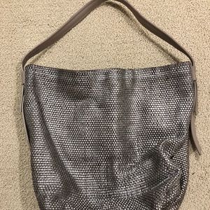 Cole Haan Pewter Weaved Leather Hobo